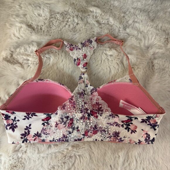Pink By Victorias Secret Floral Lace Racerback Push-Up Bras Set Of 2 Sz 32D - Picture 3 of 10